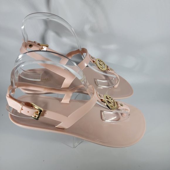 Michael Michael Kors Jelly Sandals Womens 8M Pink Gold Logo Buckle *Read - Picture 5 of 15